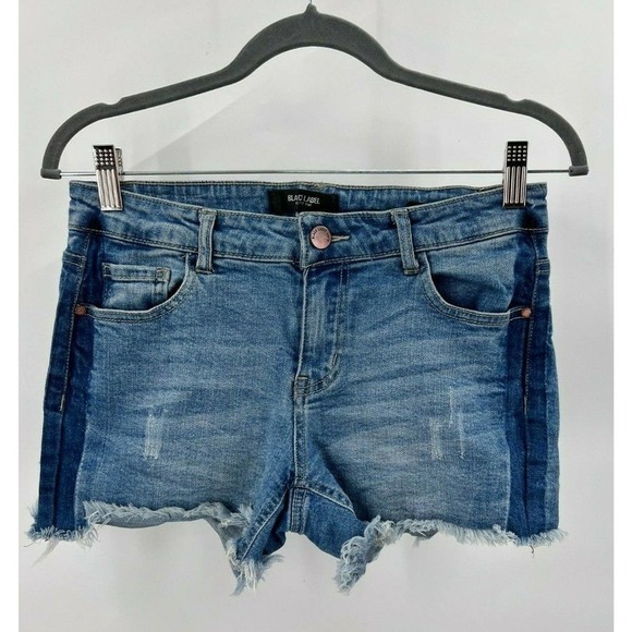 Black Label Womens Size S Small Frayed Hem Distressed Blue Denim Jean Shorts 3" - Picture 1 of 7